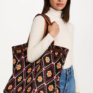 Tory Burch Cloth Tote Tribal Geometric Boho Tote Bag – Canvas Shoulder Purse
